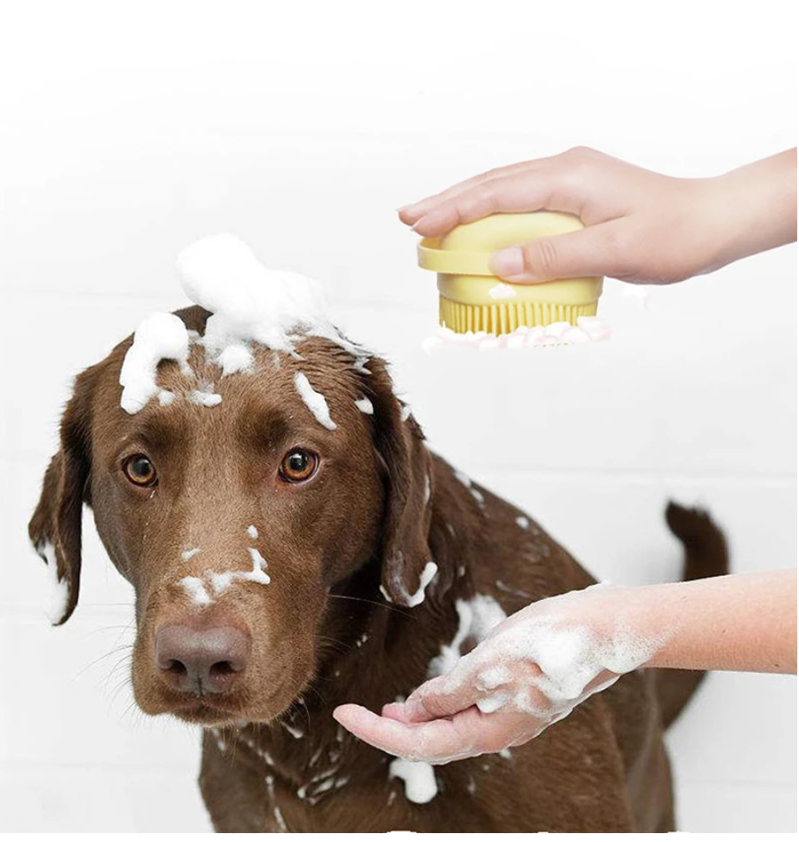 Haustier-Massagebürste, Badebürste mit Shampoospender