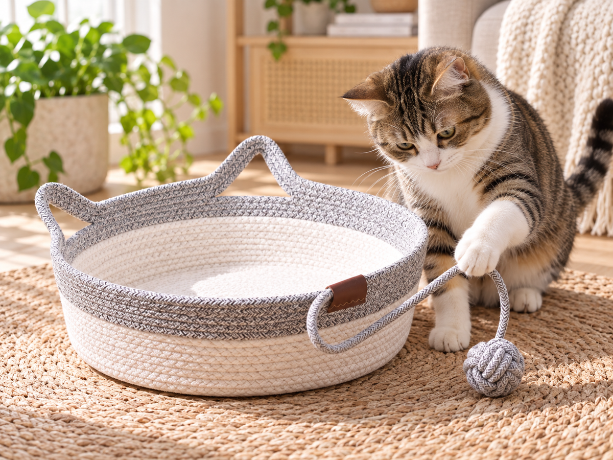 RevierNest - Geflochtenes Katzenbett mit Spielball