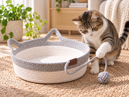 RevierNest - Geflochtenes Katzenbett mit Spielball