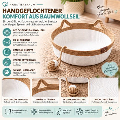 RevierNest - Geflochtenes Katzenbett mit Spielball