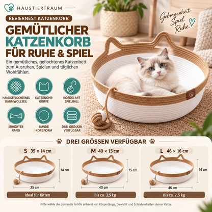 RevierNest - Geflochtenes Katzenbett mit Spielball