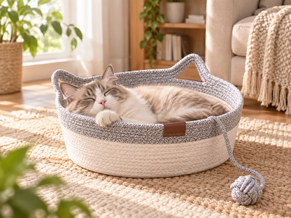 RevierNest - Geflochtenes Katzenbett mit Spielball