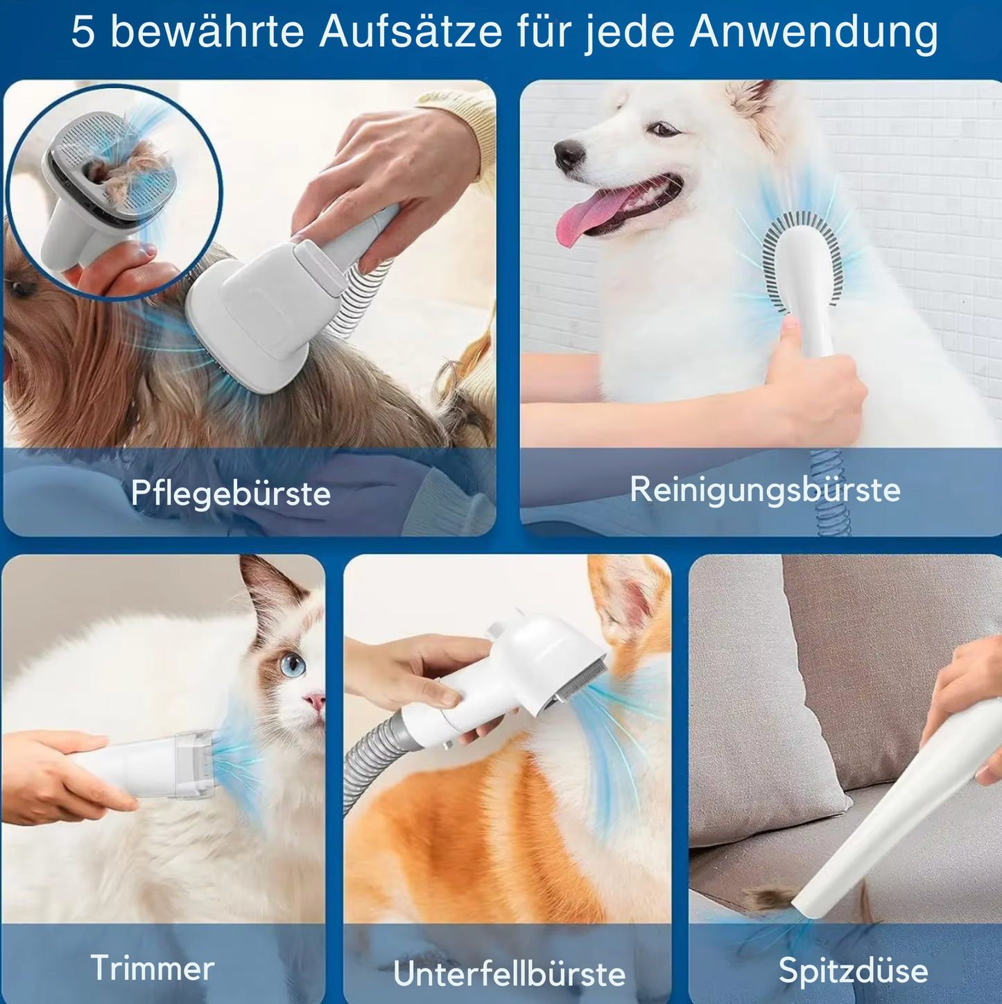 FellClean Pro - Staubsauger & Tierpflegeset für Hunde und Katzen