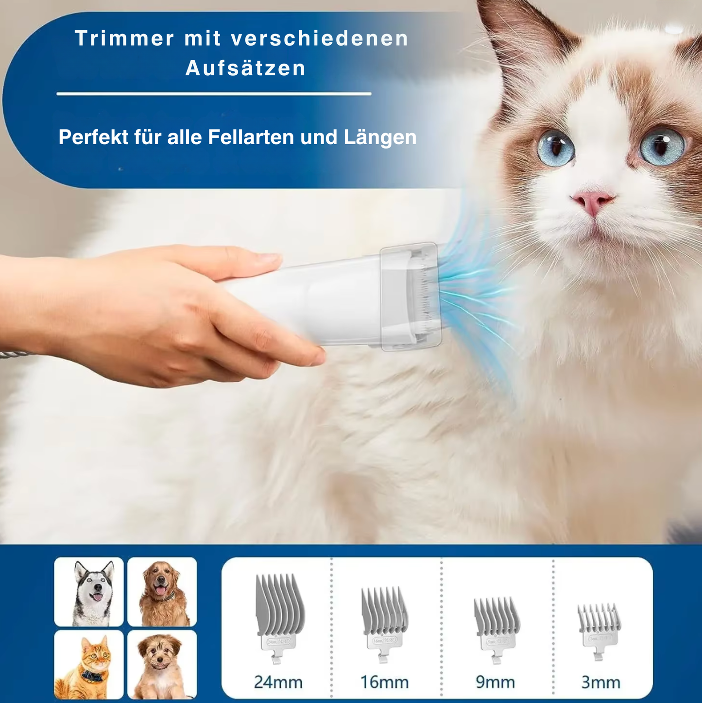 FellClean Pro - Staubsauger & Tierpflegeset für Hunde und Katzen